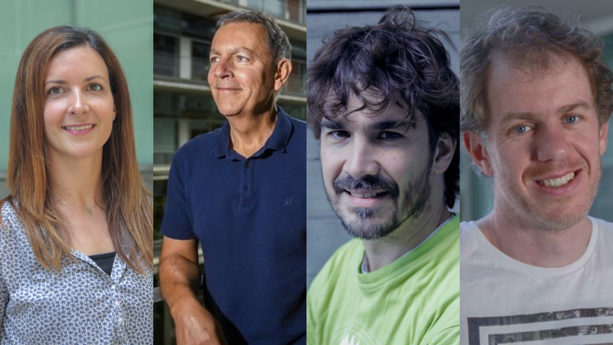 The four PRBB researchers who have received the international grants to finance their research projects. From left to right, Verena Ruprecht (CRG), Óscar Vilarroya (IMIM), Oriol Gallego (DCEXS-UPF) and Ben Lehner (CRG).