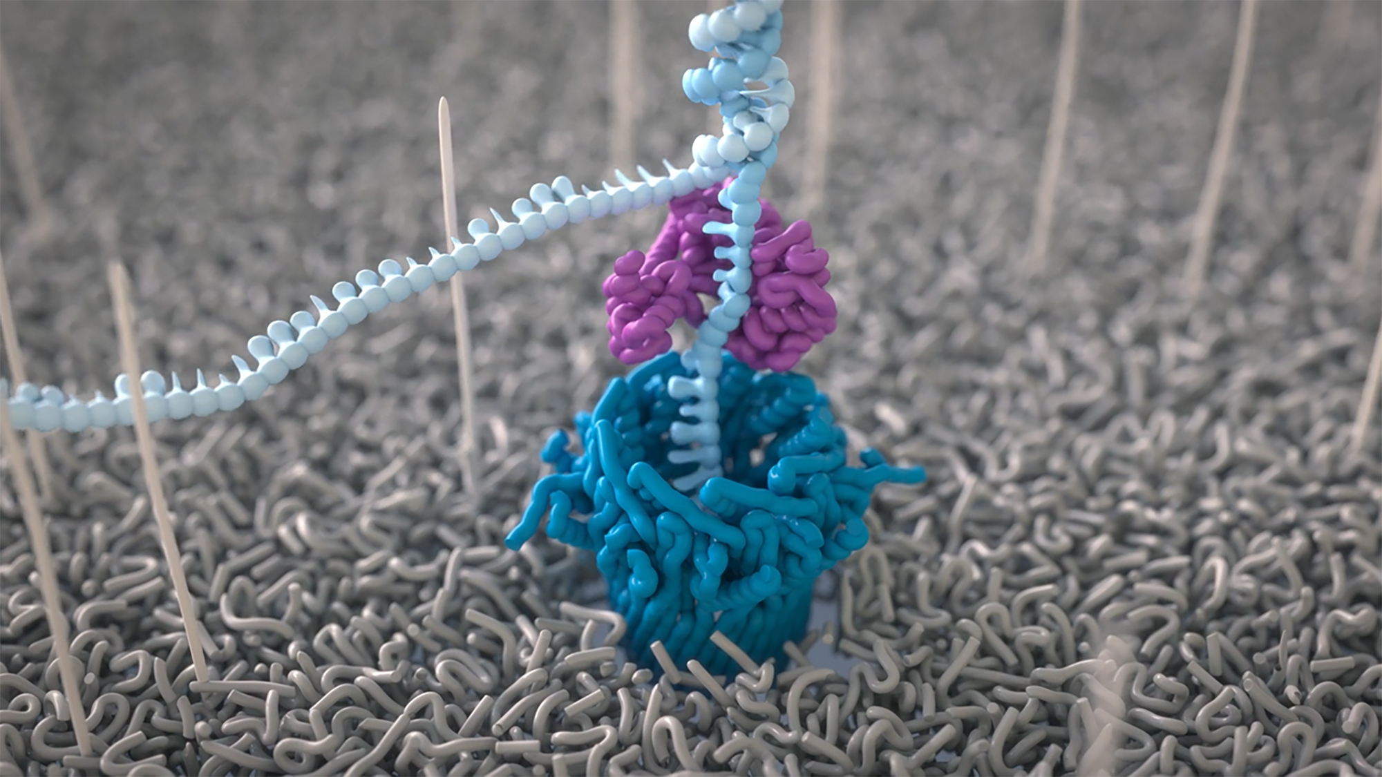 DNA molecule going through a nanopore. Image by Oxford Nanopore