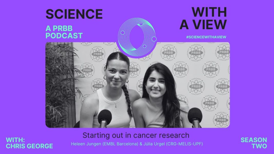 Heleen Jungen and Júlia Urgel during the recording of the Science With A View podcast episode on cancer research and early academic careers.