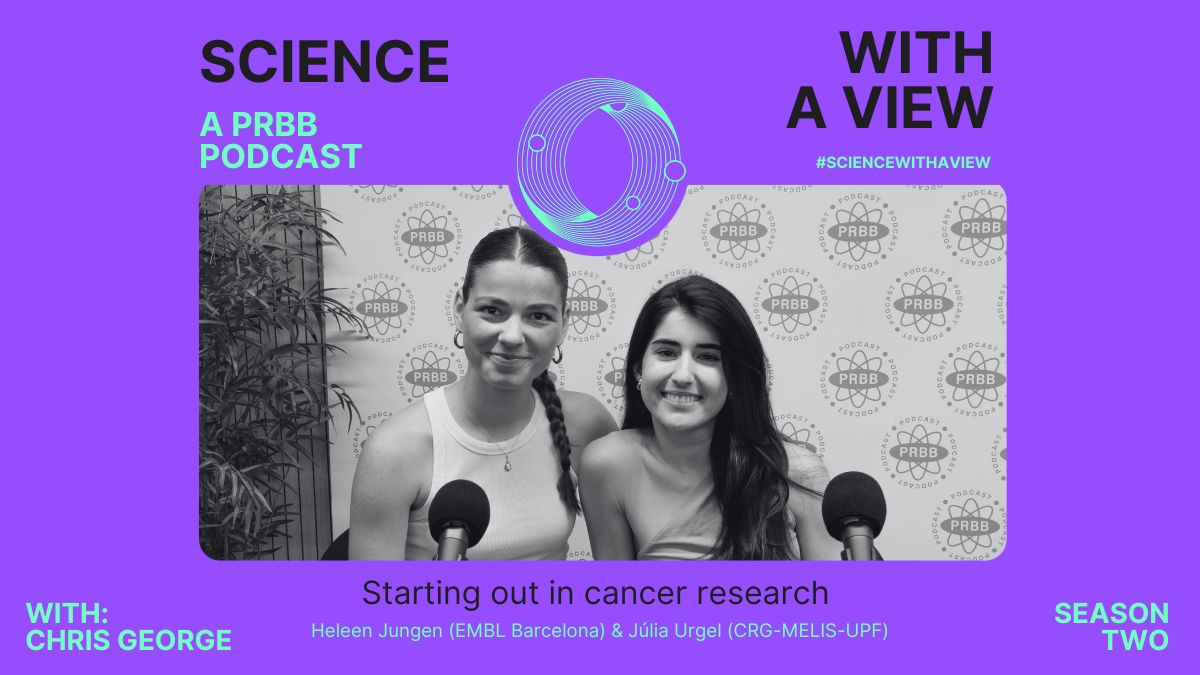 Heleen Jungen and Júlia Urgel during the recording of the Science With A View podcast episode on cancer research and early academic careers.