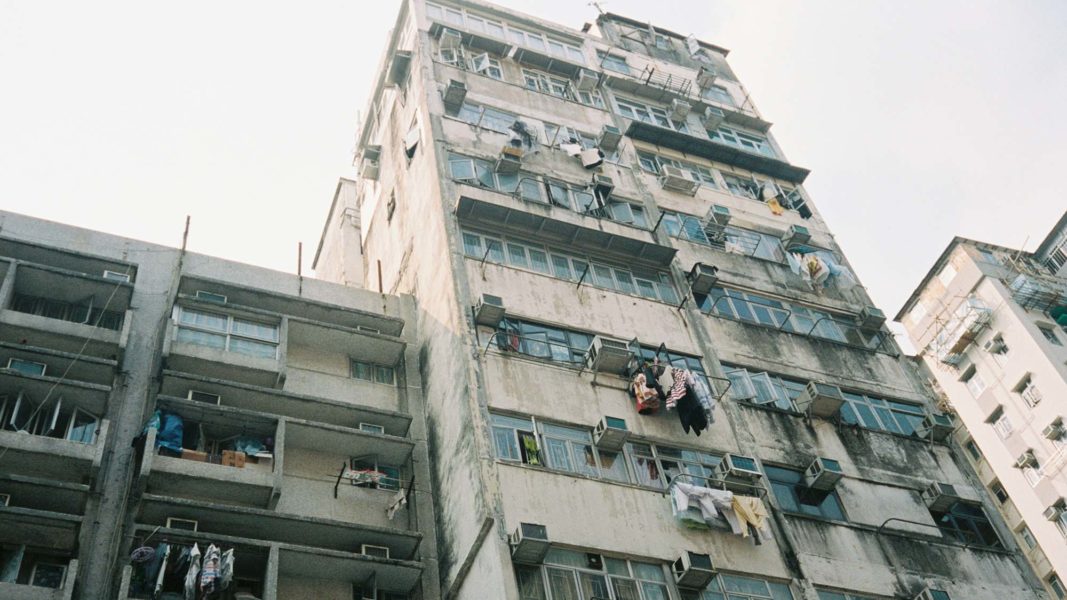 Facades of residential buildings in an urban area.