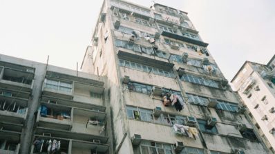 Facades of residential buildings in an urban area.